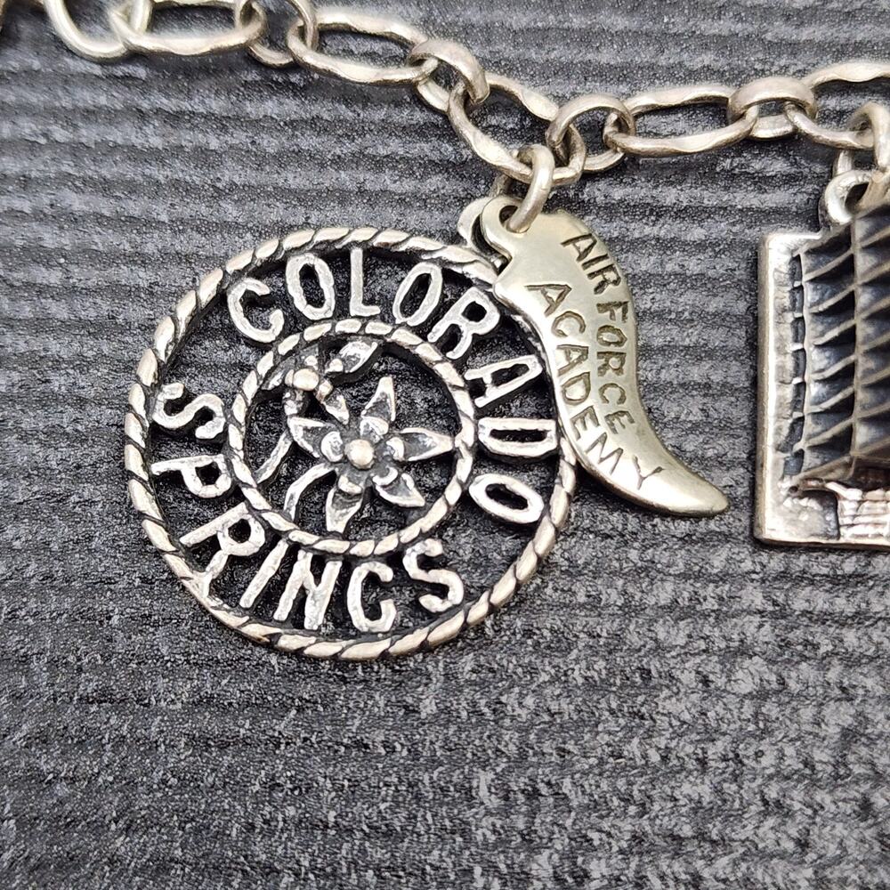 Sterling Silver Charm Bracelet Air Force Academy Falcon Chapel Falcon Cadet 34g - Picture 2 of 16
